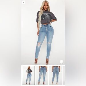 Fashion Nova Light Blue Distressed High-Rise Skinny Jeans